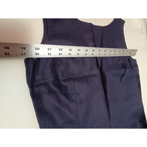 August Silk Womens  Sleeveless 100% Linen Dress Size 6 Navy Blue Back Zip Career - Picture 5 of 8